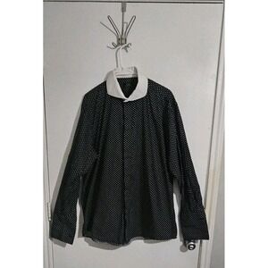 Steven Land Shirt Men's 17.5 French Accent Cuffs Black And White Dressy Preppy